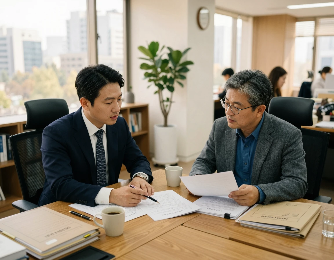 변호사와 상담하며 경찰조사를 준비하는 모습