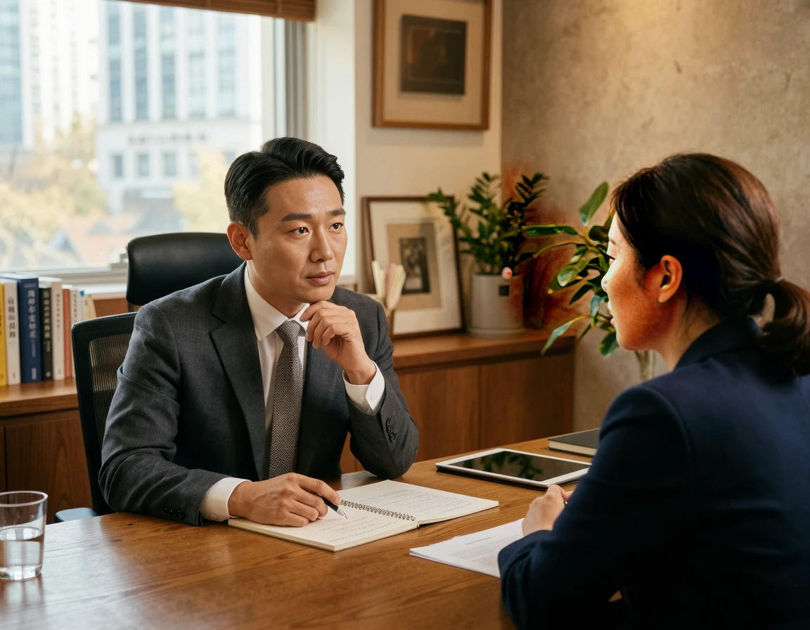 전문가와 심각하게 상담을 진행 중인 모습