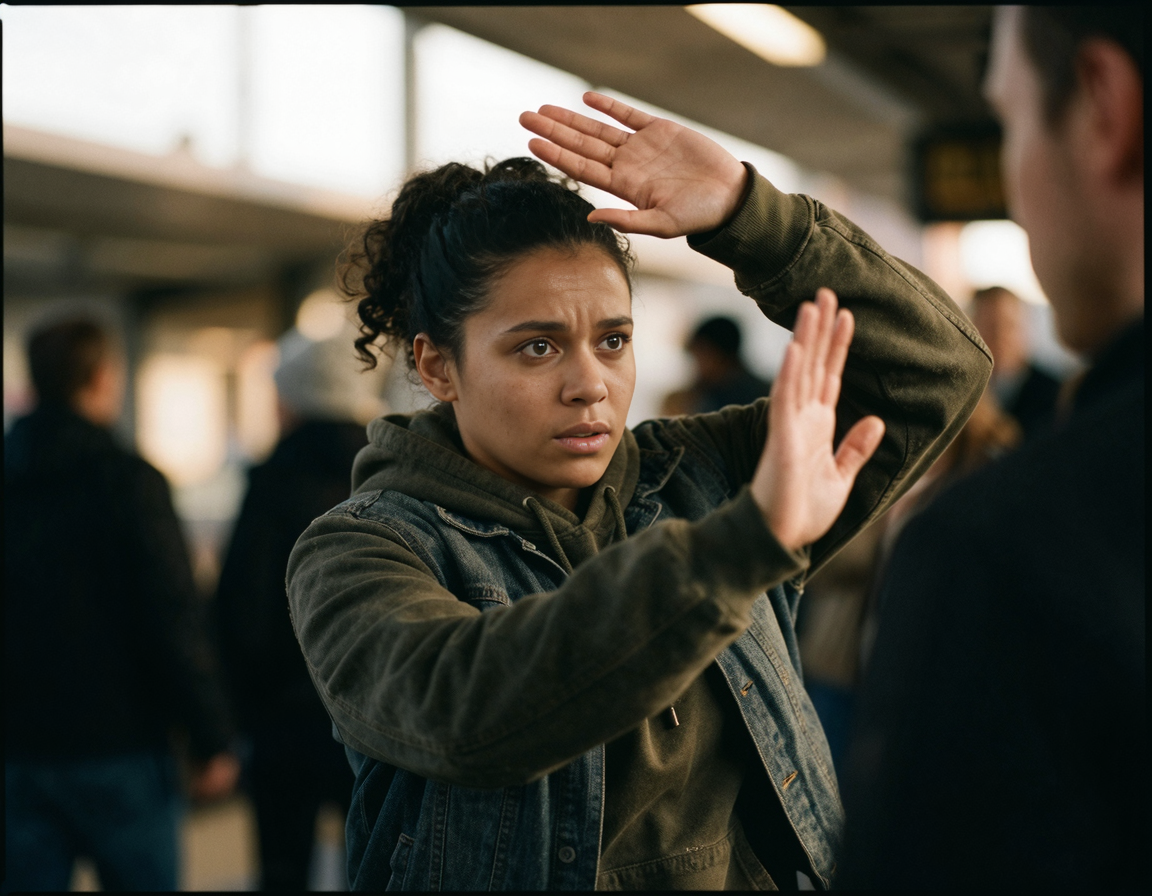 정당방위를 위해 방어 자세를 취하는 사람의 모습