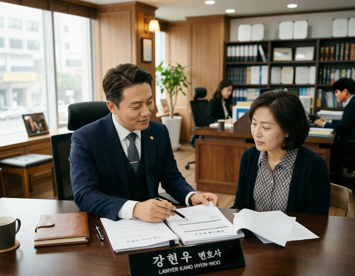 비용과 서류를 설명하는 변호사와 의뢰인