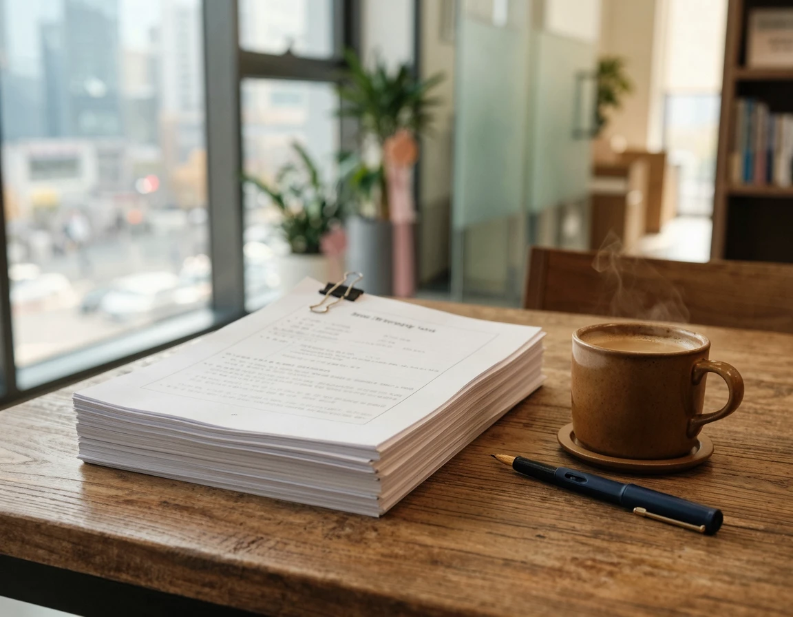 책상 위에 정리된 성매매 양형 자료와 서류들