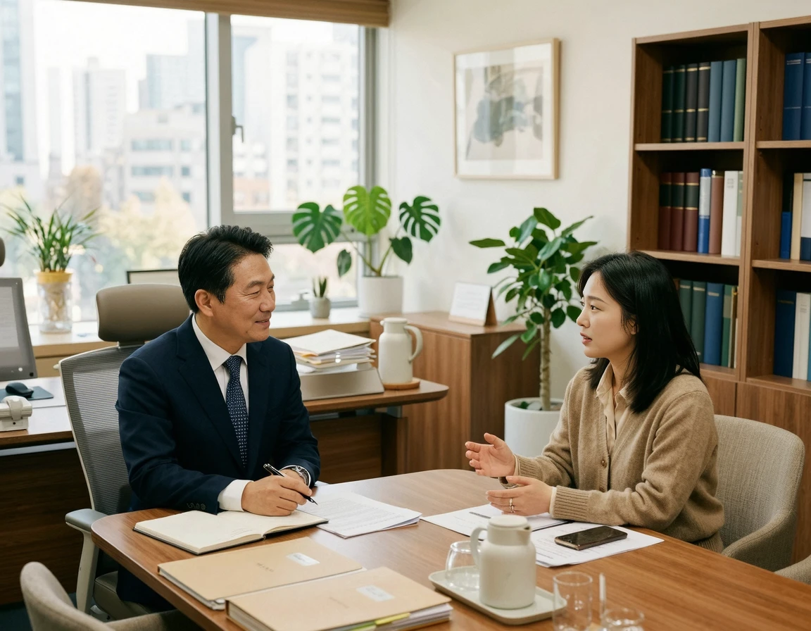 법률 사무소에서 상담을 받는 모습