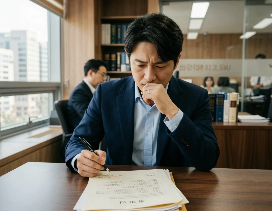 합의서 서명을 앞두고 망설이는 남성