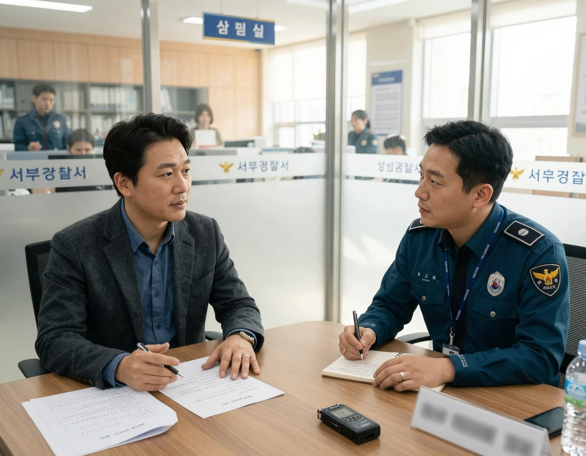 경찰서에서 차분하게 조사에 임하는 남성