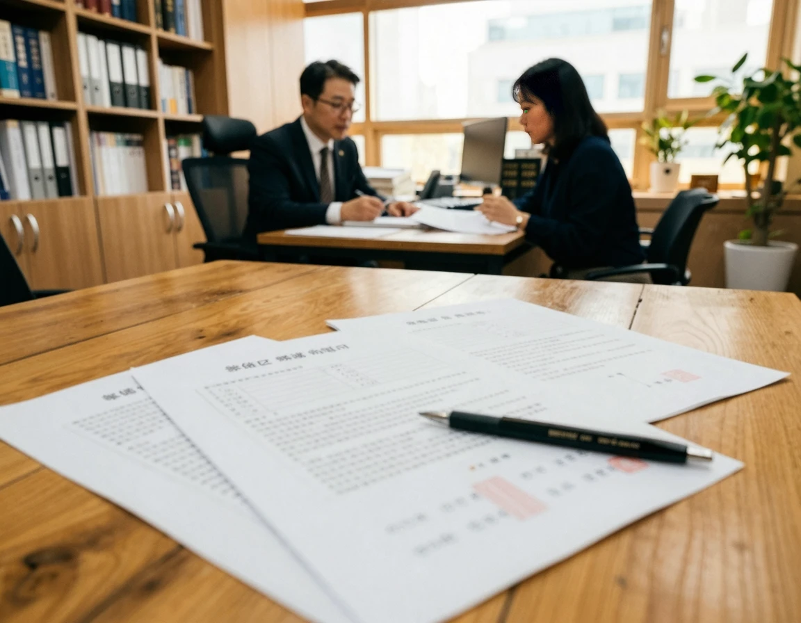 형사 고소장과 법률 서류가 놓인 책상