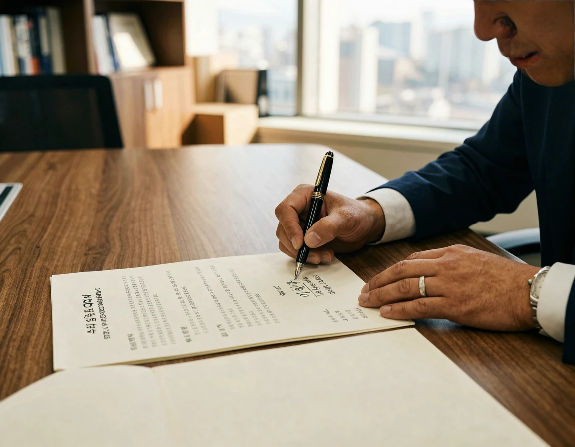 법률 계약서에 서명하는 모습
