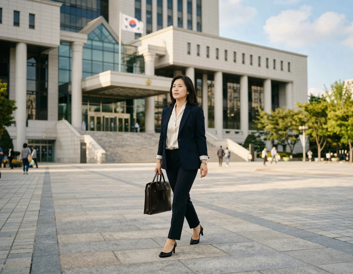 검찰청을 향해 걸어가는 사람의 뒷모습