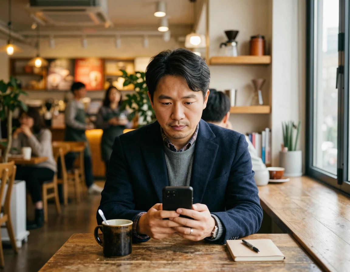 스마트폰으로 스토킹 증거를 확인하는 남성
