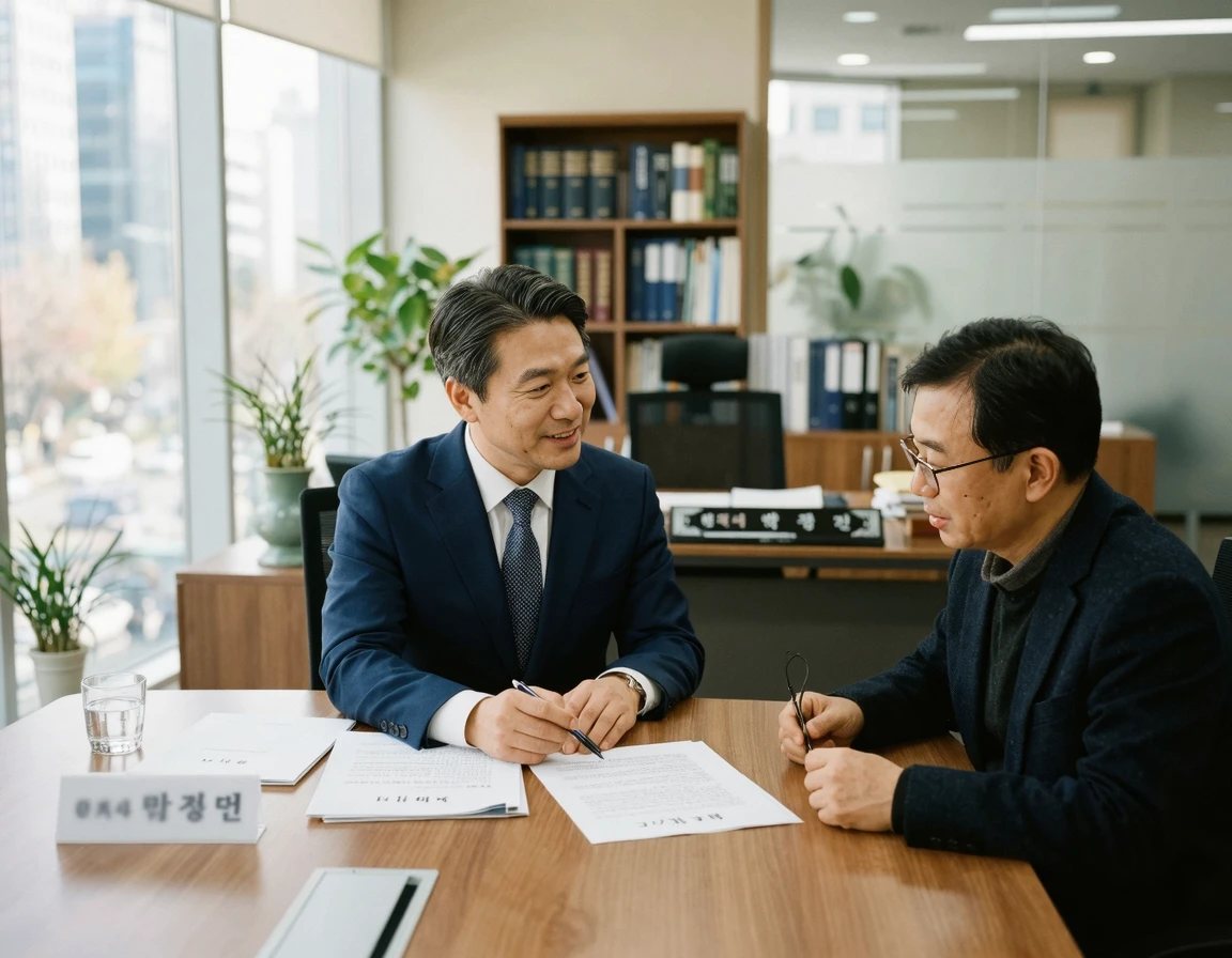 법률 사무소에서 접근금지 가처분 서류를 설명하는 변호사