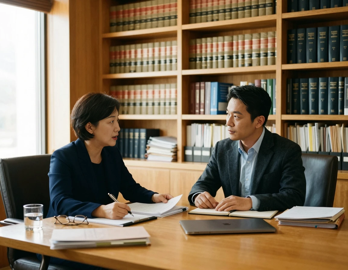변호사와 심각하게 상담 중인 남성