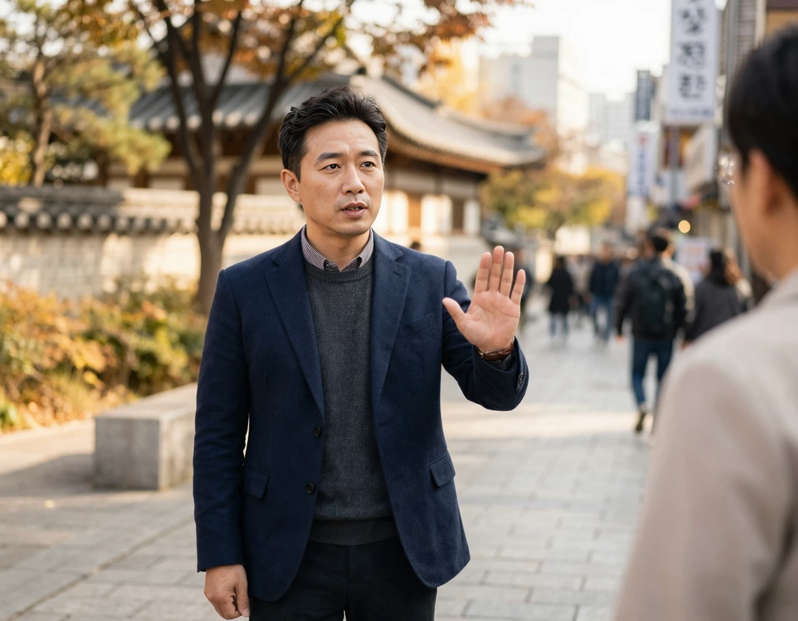침착하고 단호하게 거절 의사를 표현하는 남성