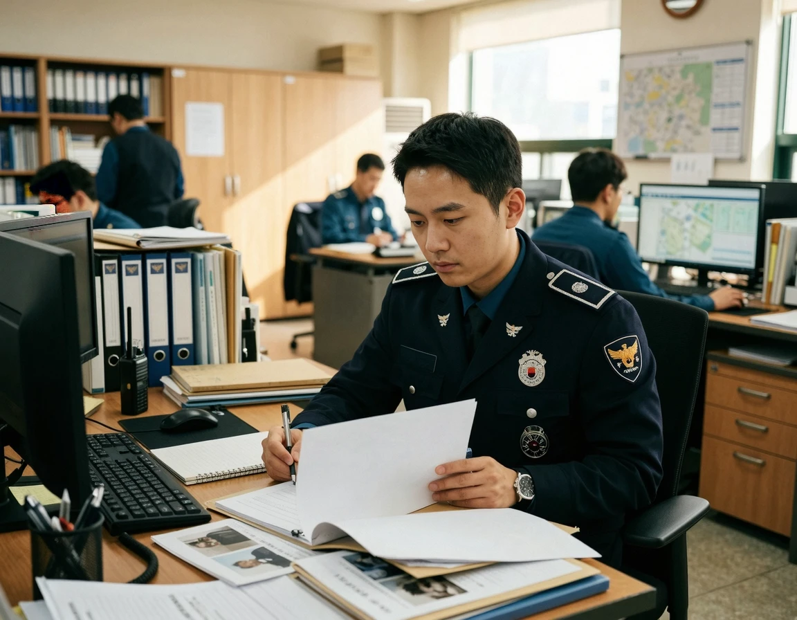제출된 고소장을 검토하는 경찰 수사관