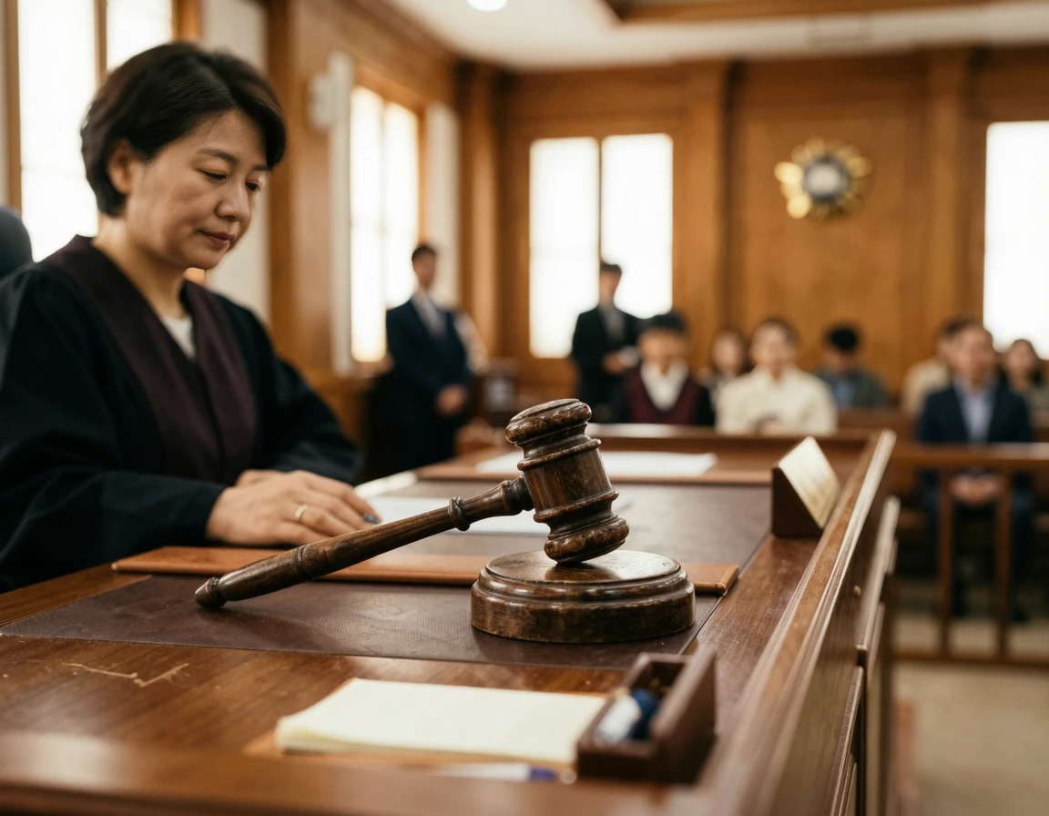 법정 판사석에 놓인 나무 의사봉