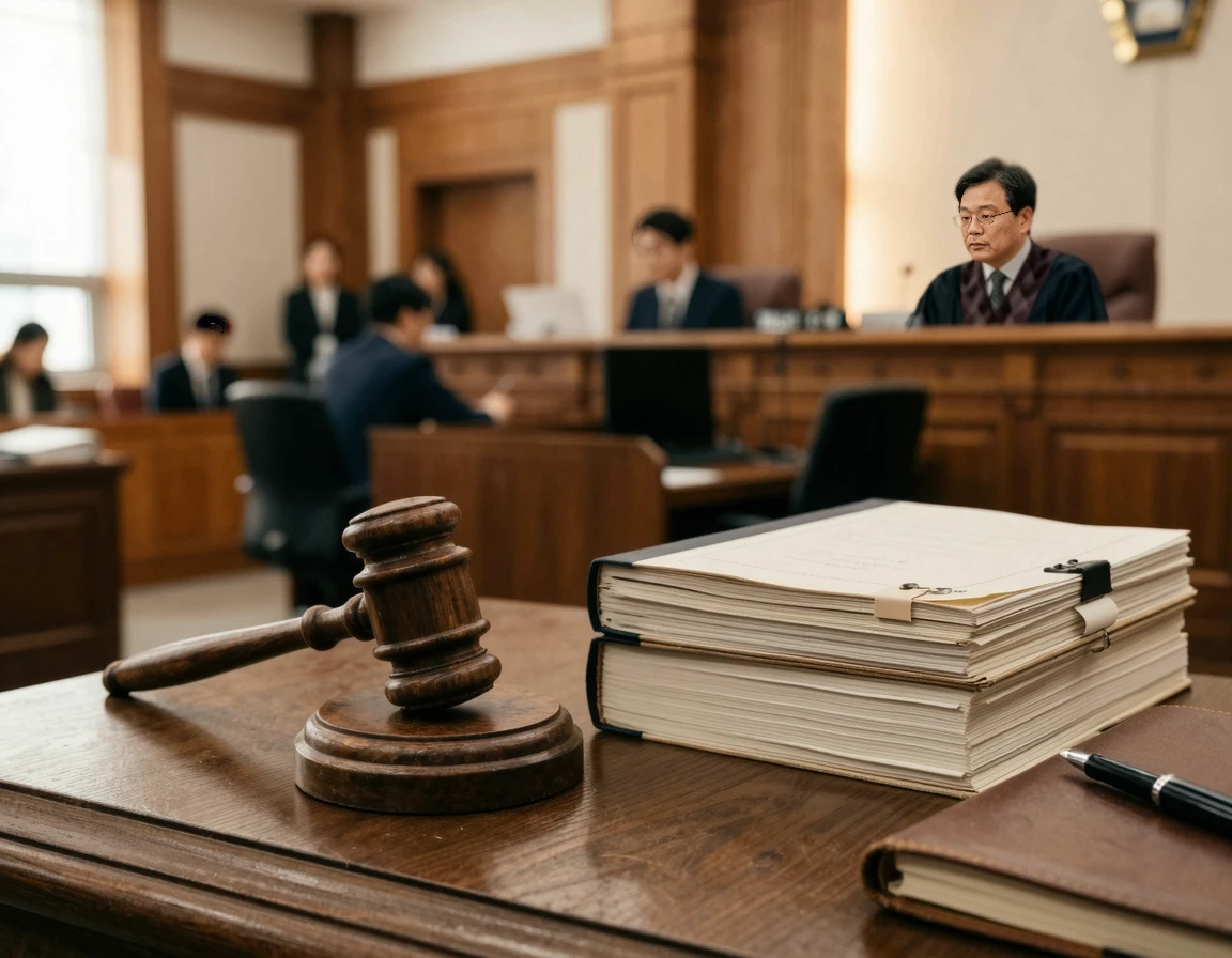책상 위에 놓인 법봉과 서류들