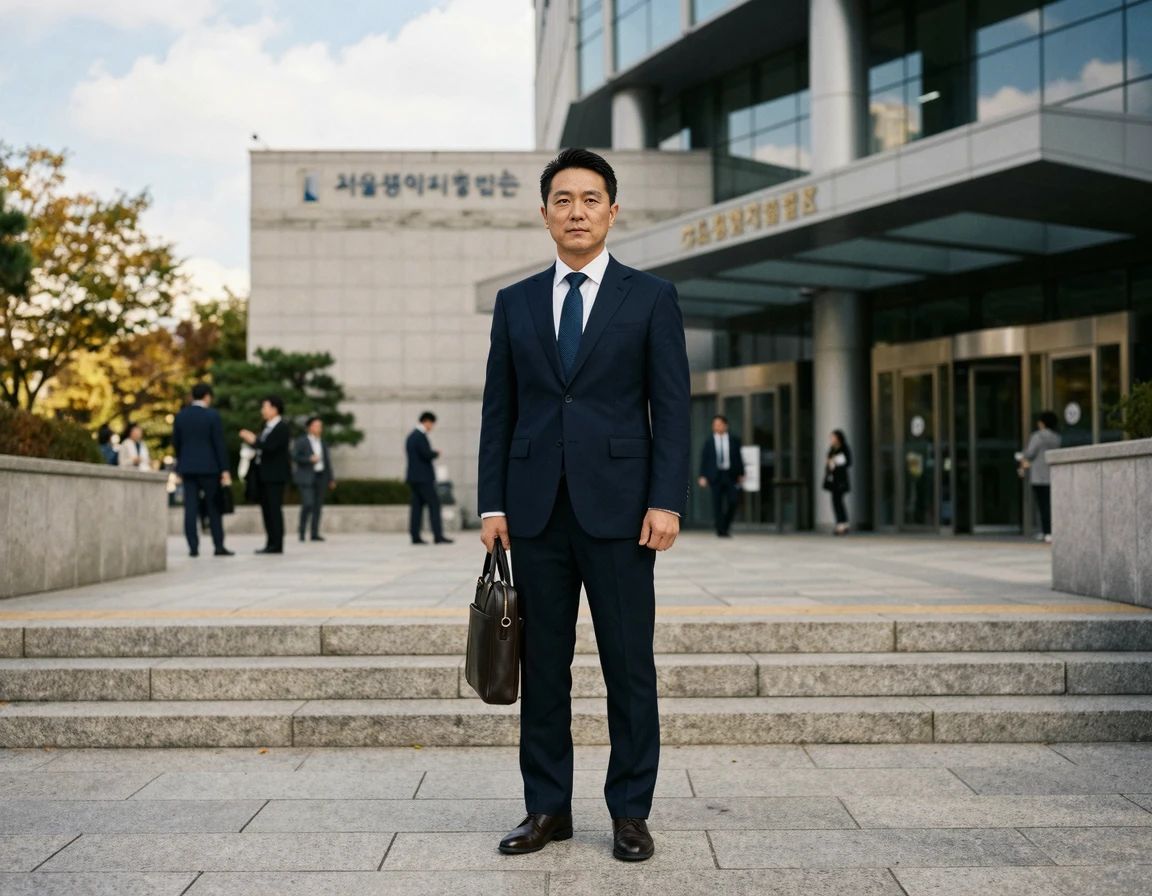 법원 앞에서 결의를 다지는 40대 남성