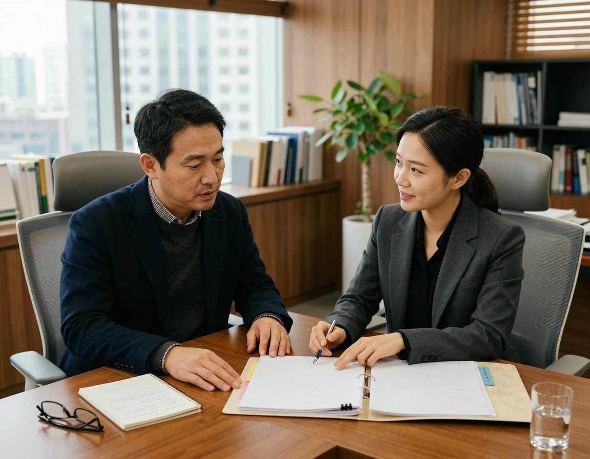전문가와 함께 민형사 대응 전략을 논의하는 모습