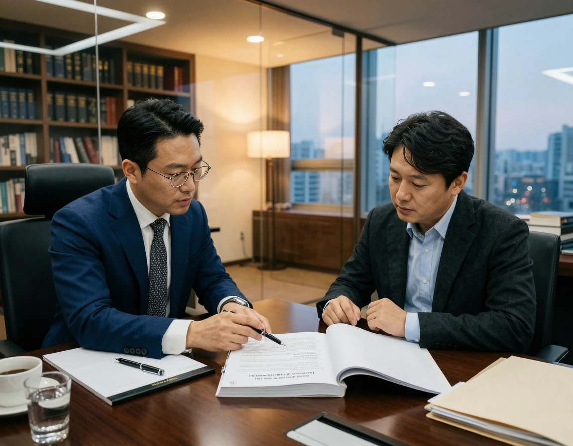 법률 사무소에서 변호사와 상담하는 남성