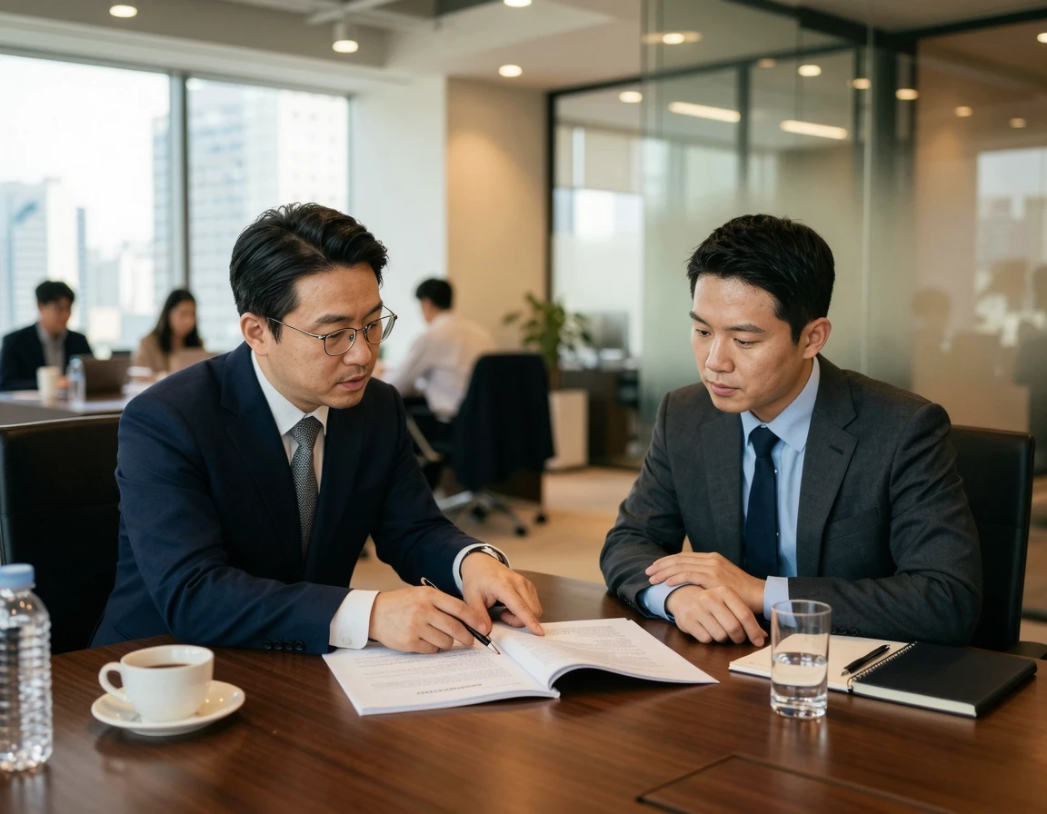 변호인과 함께 검사의 항소이유를 분석하며 답변서를 준비하는 모습
