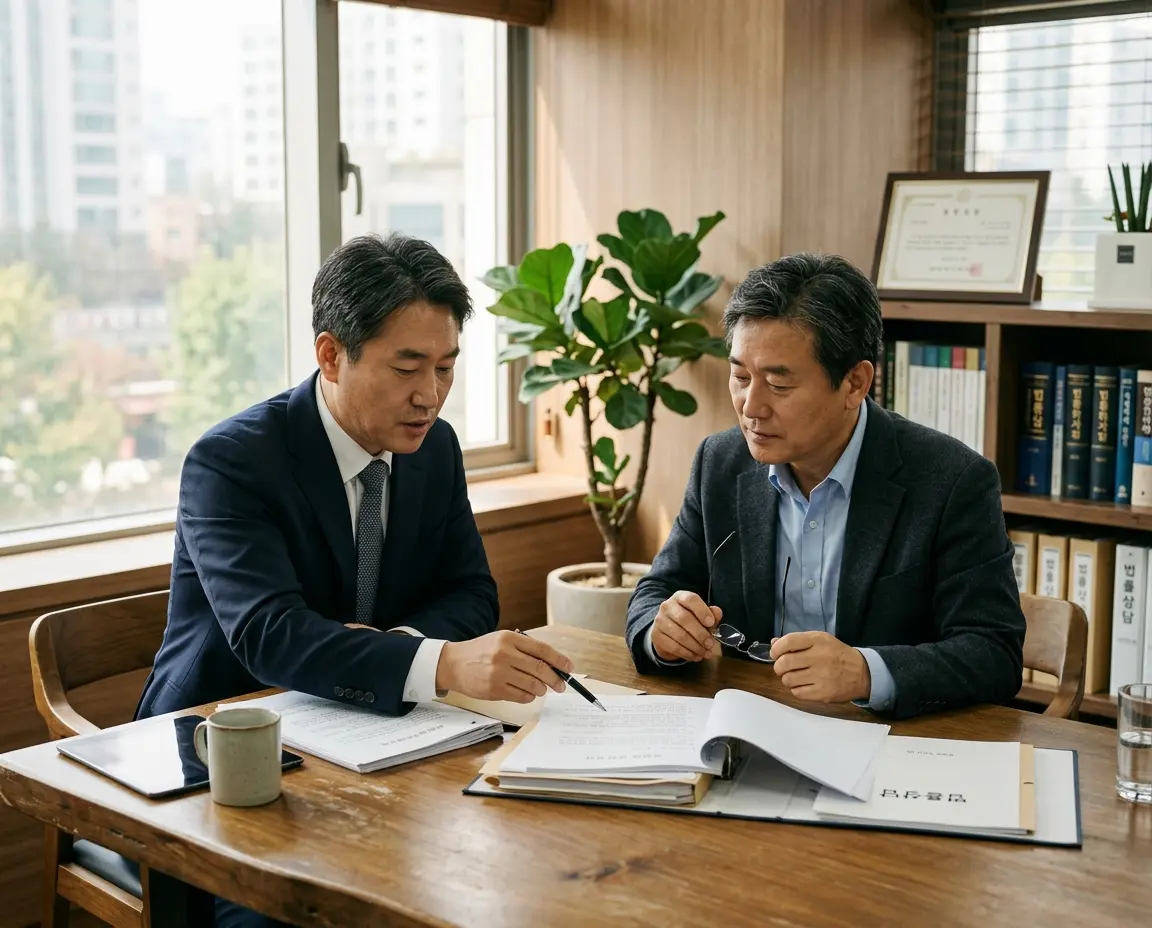 전문가와 상담하며 서류를 검토하는 모습