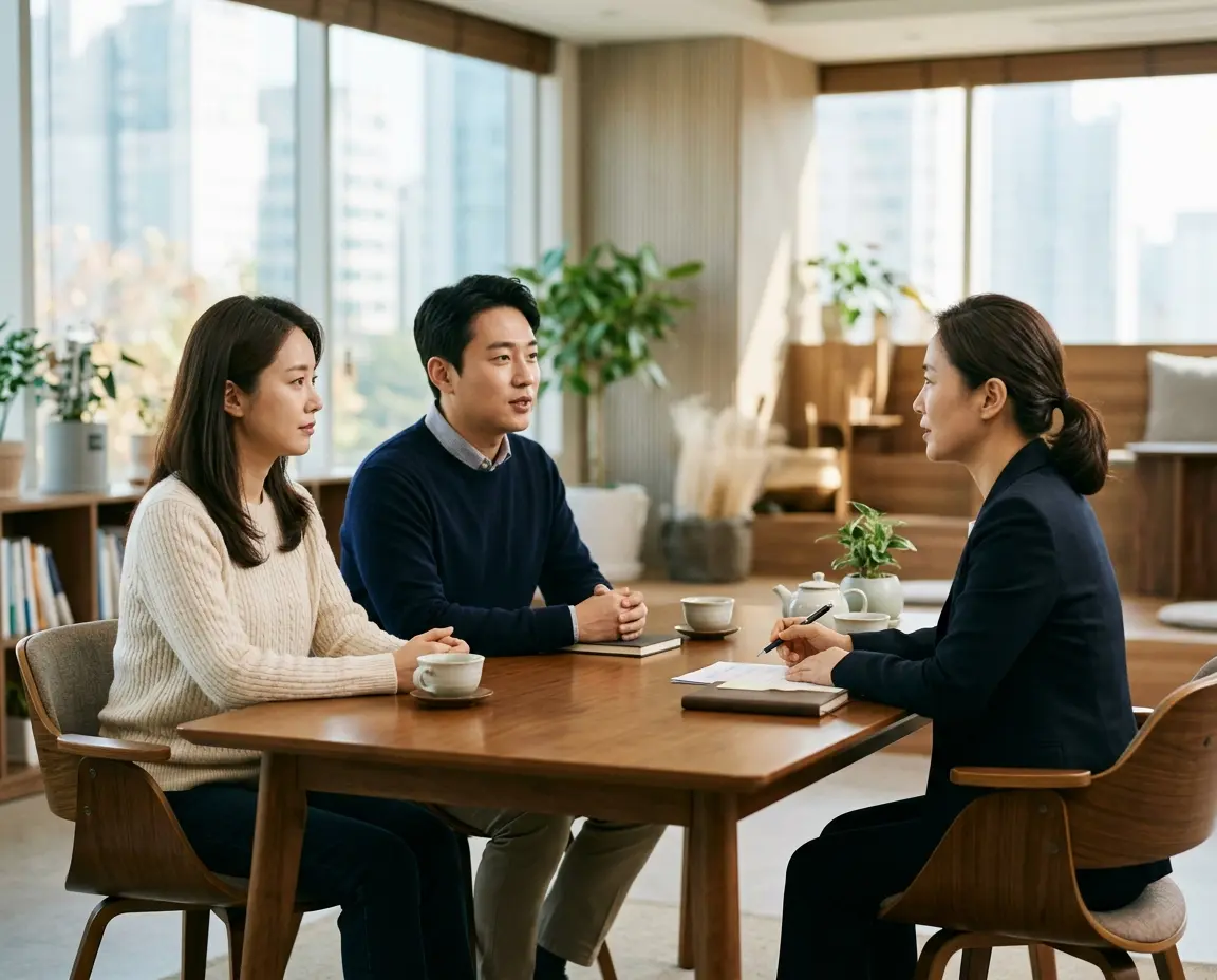 밝은 상담실에서 진행되는 형사조정 모습