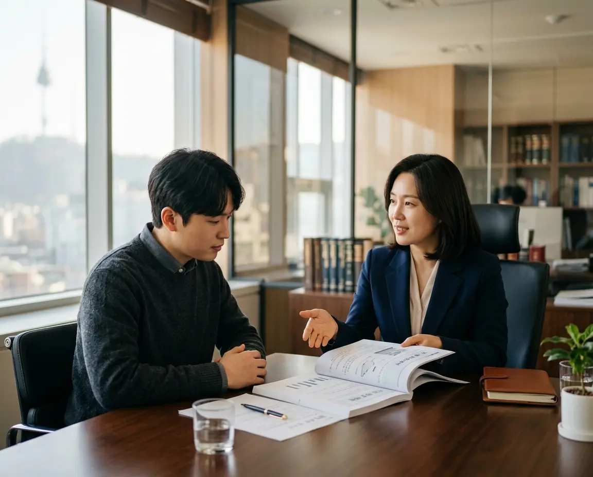 교통사고 관련 법률 상담을 진행하는 변호사와 의뢰인
